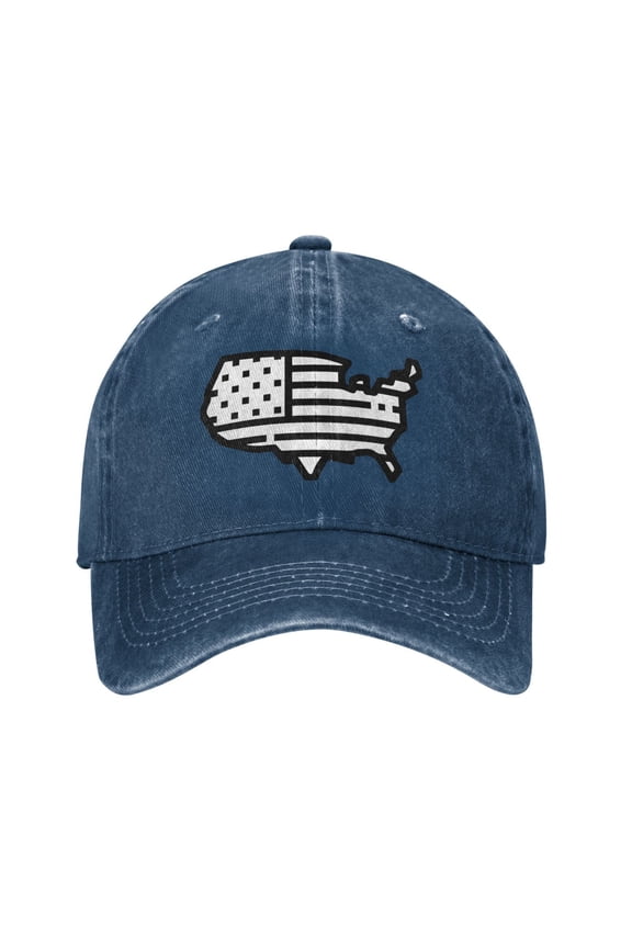 Usa Map - Maps And Location Unisex Adult Washed Denim Cotton Sport Outdoor Baseball Cap Adjustable Cowboy Baseball Hat