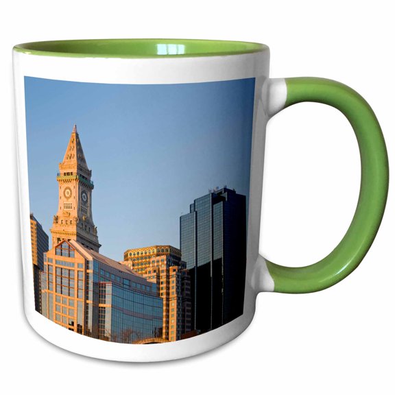 3drose, Usa, Massachusetts, Boston. Customs House, Dawn - Us22 Wbi0561 - Walter Bibikow, 11oz Two-tone Green Mug