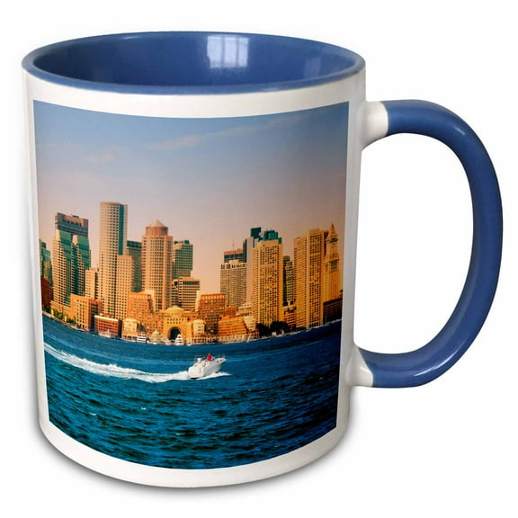 3drose, Usa, Massachusetts. Boston Waterfront Panorama., 11oz Two-tone Blue Mug