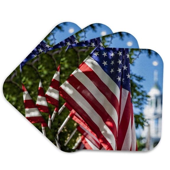 3drose, Usa, Massachusetts, Cape Ann, Manchester by the Sea. July 4, Us Flags, Set of 4 Coasters - Soft