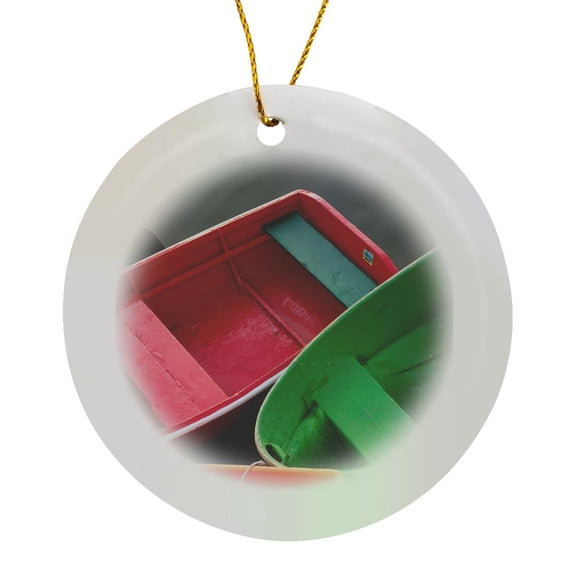 3drose, Usa, Massachusetts, Cape Ann, Rockport, Rockport Harbor, Rowboats, Circle Porcelain Ornament