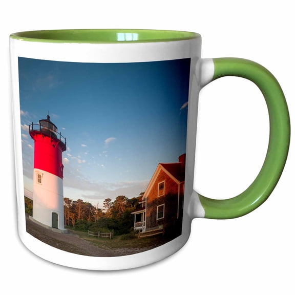 3drose, Usa, Massachusetts, Cape Cod, Eastham, Nauset Lighthouse at Dawn., 11oz Two-tone Green Mug