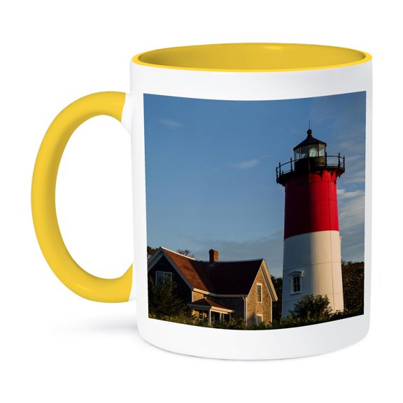 3drose, Usa, Massachusetts, Cape Cod, Eastham, Nauset Lighthouse at Dawn, 11oz Two-tone Yellow Mug