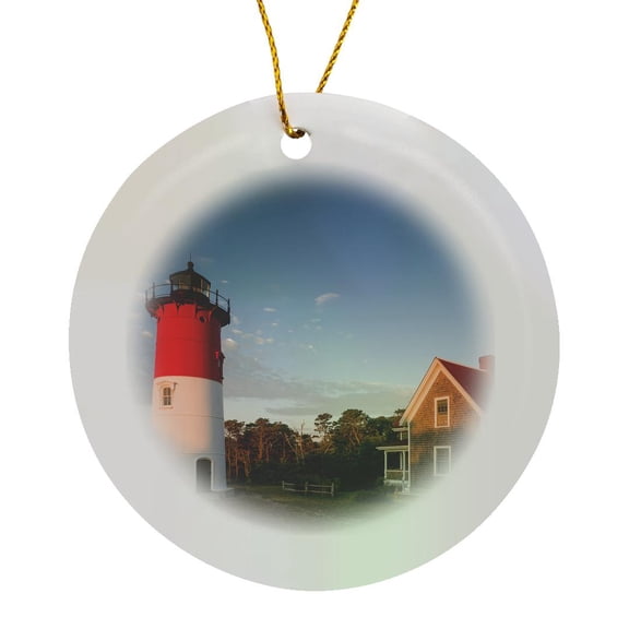 3drose, Usa, Massachusetts, Cape Cod, Eastham, Nauset Lighthouse at Dawn., Circle Porcelain Ornament