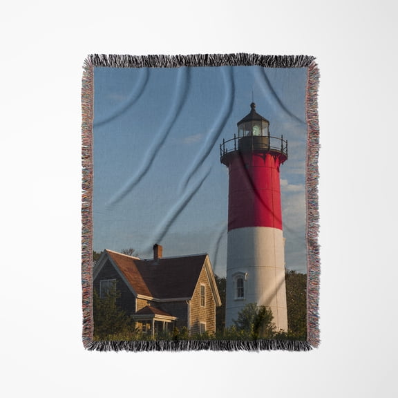 Usa, Massachusetts, Cape Cod, Eastham, Nauset Lighthouse At Dawn, Woven Blanket