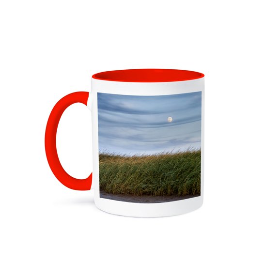 3drose, Usa, Massachusetts, Cape Cod, Full Moon Rising, First Encounter Beach., 11oz Two-tone Red Mug