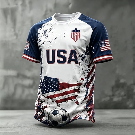 Usa Mens Soccer Jersey Shirts 2026 Country Team Short Sleeve Crew Neck Fan International Football Shirt Retro Streetwear Top, Navy XXXXL