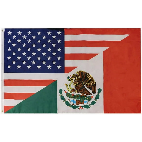 Usa Mexico Diagonal Split Friendship 3X5 3'X5' Woven Poly Nylon Flag Banner 100D