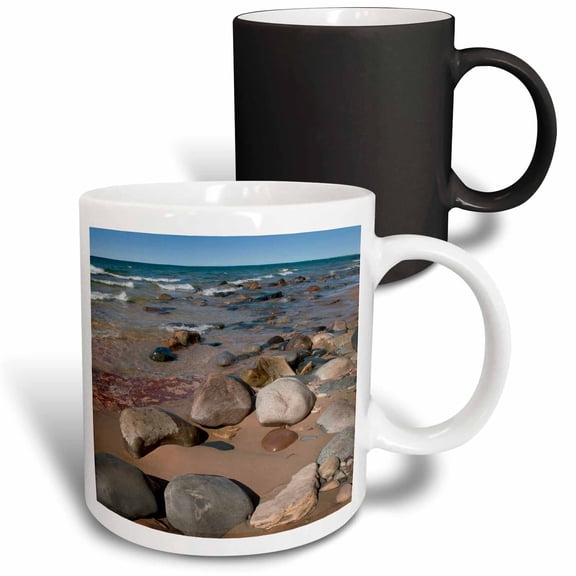 3drose, Usa, Michigan. Rounded Boulders on 12 Mile Beach., 11oz Magic Transforming Mug