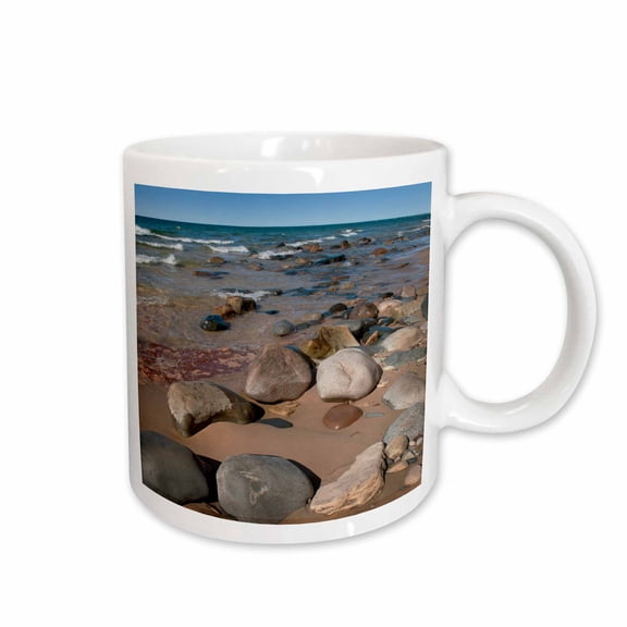 3drose, Usa, Michigan. Rounded Boulders on 12 Mile Beach., 11oz Mug
