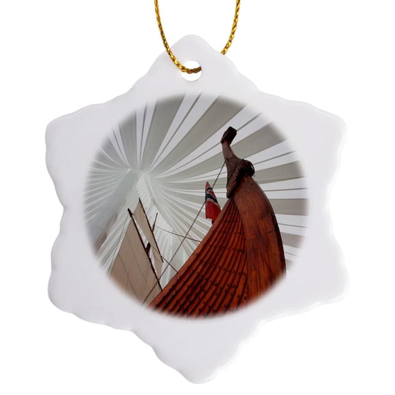 Usa, Minnesota, Moorhead, Heritage Hejmkomst, Viking Ship Replica., 3 inch Snowflake Porcelain Ornament