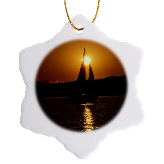 3drose, Usa, Minnesota, Sailboat Sunset Leech Lake - Us24 Pha0006 - Peter Hawkins, 3 inch Snowflake Porcelain Ornament