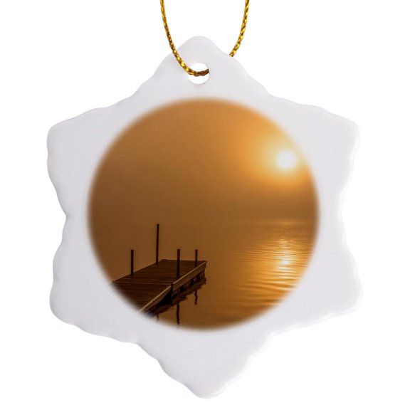 3drose, Usa, Minnesota, Walker, Foggy Morning on Leech Lake, 3 inch Snowflake Porcelain Ornament