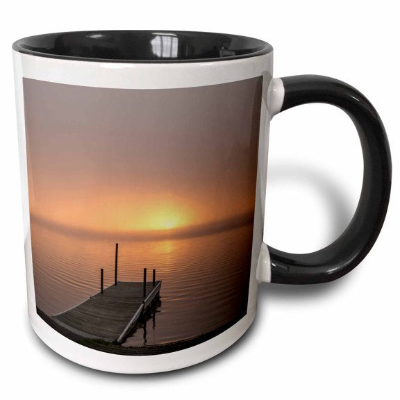 3drose, Usa, Minnesota, Walker, Foggy Sunrise on Leech Lake., 11oz Two-tone Black Mug