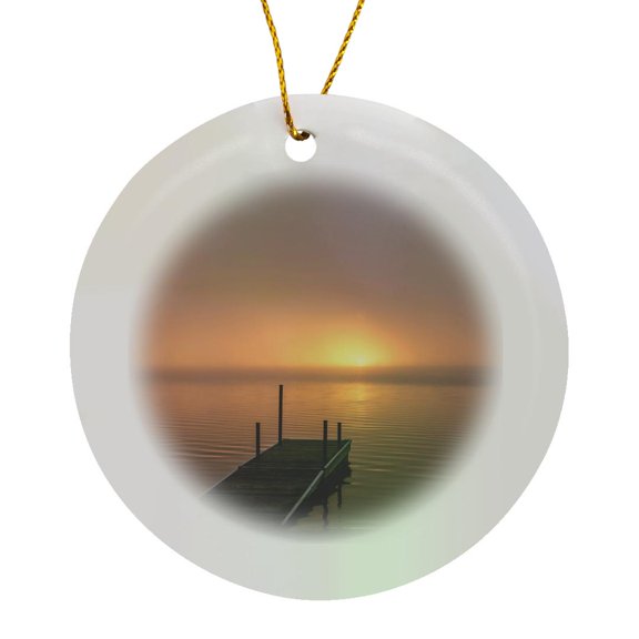 3drose, Usa, Minnesota, Walker, Foggy Sunrise on Leech Lake., Circle Porcelain Ornament