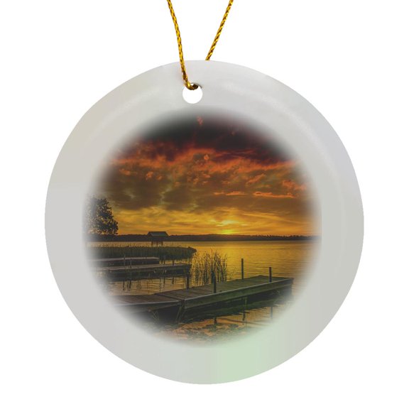 3drose, Usa, Minnesota, Walker, Leech Lake, Sunrise., Circle Porcelain Ornament