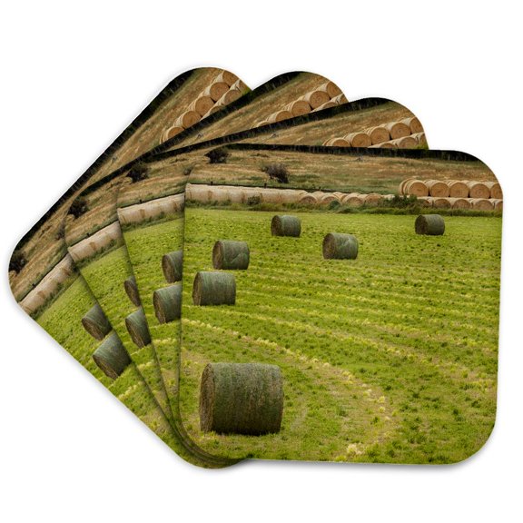 3drose, Usa, Montana. Bales, or Rounds, of Hay in a Field., Set of 4 Coasters - Soft
