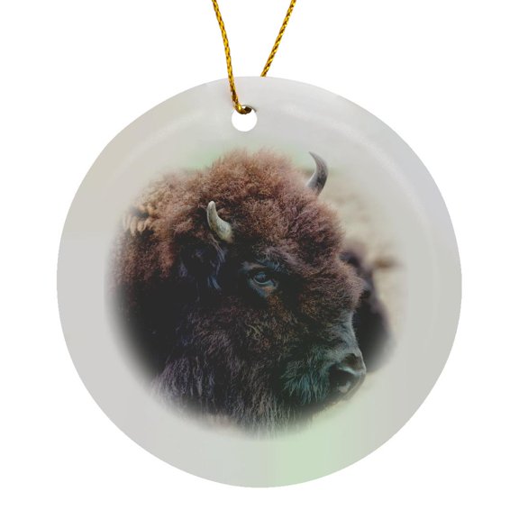 3drose, Usa, Montana, Moiese. Bison Portrait at National Bison Range., Circle Porcelain Ornament