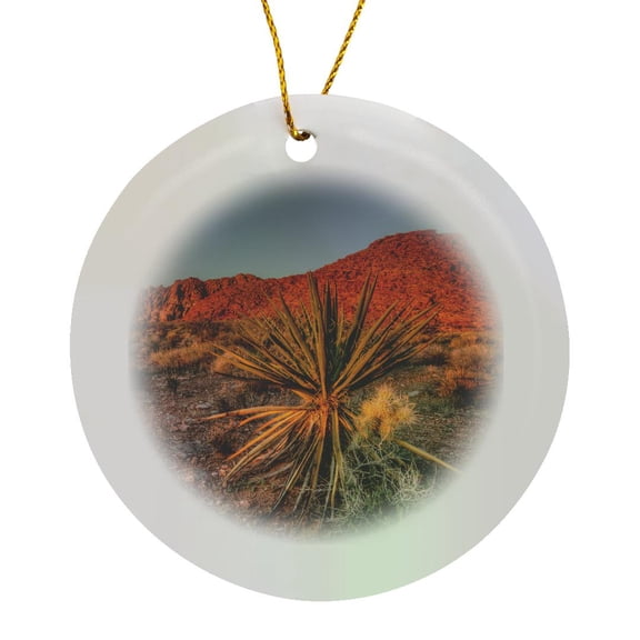 3drose, Usa, Nevada. Red Rock Canyon, Mojave Yucca, Circle Porcelain Ornament