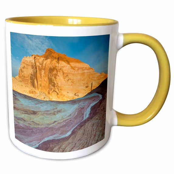 Usa, Nevada, Valley of Fire State Park. Erosion of layered sandstone. 11oz Two-Tone Yellow Mug mug-259692-8