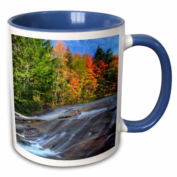 3drose, Usa, New Hampshire, White Mountains. Flowing Stream and Forest, Fall., 15oz Two-tone Blue Mug