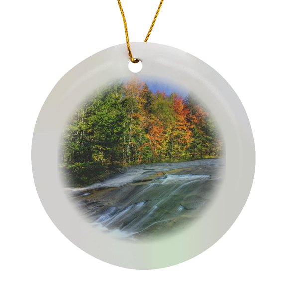 3drose, Usa, New Hampshire, White Mountains. Flowing Stream and Forest, Fall., Circle Porcelain Ornament