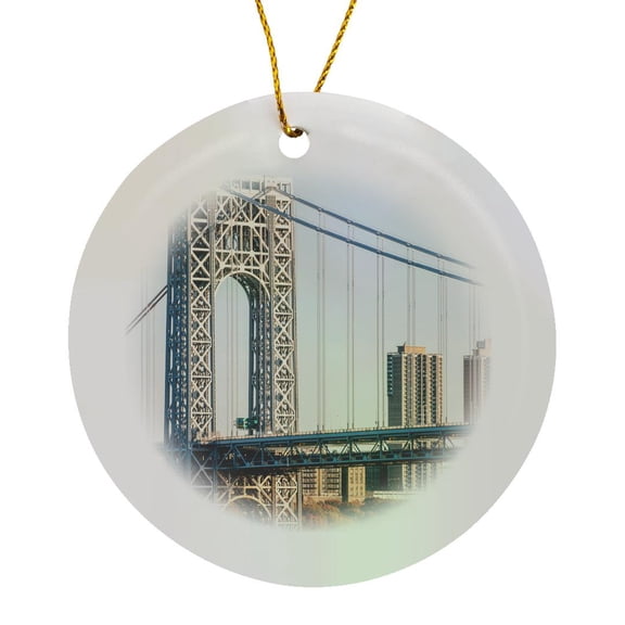 3drose, Usa, New Jersey, Hudson River Basin, View of George Washington Bridge., Circle Porcelain Ornament