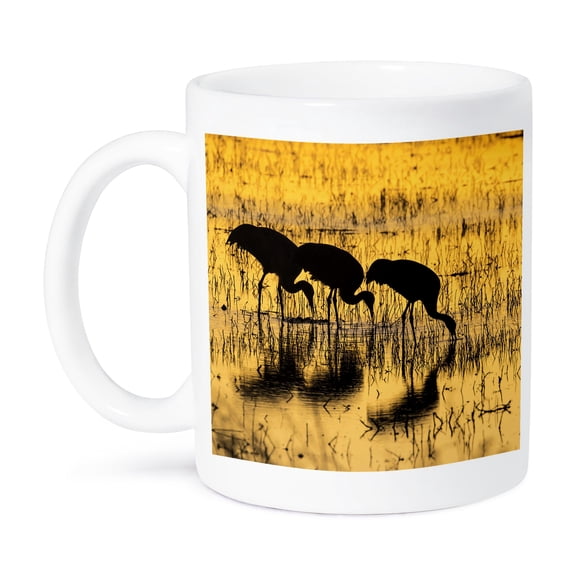 Usa, New Mexico, Bosque Del Apache. Sandhill Cranes Backlit At Sunset., 15oz Mug