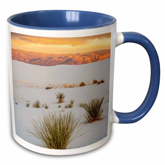 3drose, Usa, New Mexico, White Sands Monument. Clouds Over Dunes and Cactus., 11oz Two-tone Blue Mug