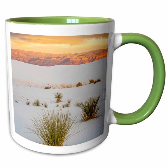 3drose, Usa, New Mexico, White Sands Monument. Clouds over Dunes and Cactus., 11oz Two-tone Green Mug