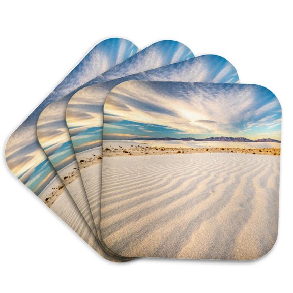3drose, Usa, New Mexico, White Sands National Monument. Dunes and Clouds., Set of 4 Coasters - Soft