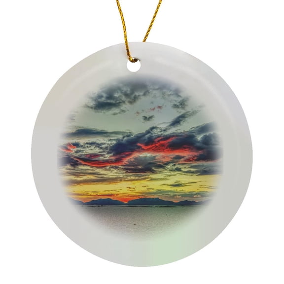 3drose, Usa, New Mexico, White Sands National Park. Sunset over Mountains, Circle Porcelain Ornament