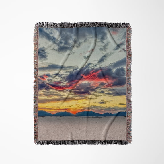 Usa, New Mexico, White Sands National Park. Sunset Over Mountains, Woven Blanket