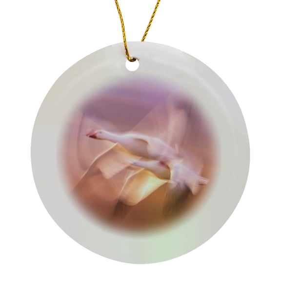 3drose, Usa, New Mexico,wildlife Refuge. Blur of Snow Geese Flying., Circle Porcelain Ornament