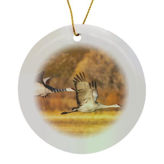 3drose, Usa, New Mexico,wildlife Refuge. Sandhill Cranes Flying, Circle Porcelain Ornament