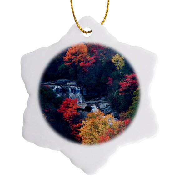 3drose, Usa, New York, Adirondack Mountains. Autumn Trees and Waterfalls., 3 inch Snowflake Porcelain Ornament