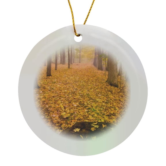 3drose, Usa, New York, Letchworth State Park. Autumn Forest Scenic., Circle Porcelain Ornament
