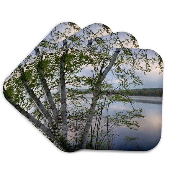 3drose, Usa, New York State. Morning Mist, Lake Durant, Adirondack Mountains., Set of 4 Coasters - Soft