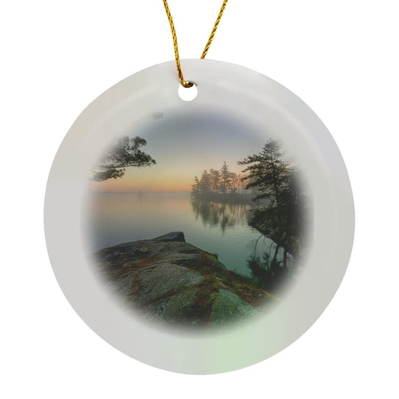 3drose, Usa, New York State. St. Lawrence River, Thousand Islands., Circle Porcelain Ornament