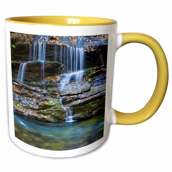 3drose, Usa, North Carolina, Great Smoky Mountains. Tom Branch Falls., 15oz Two-tone Yellow Mug