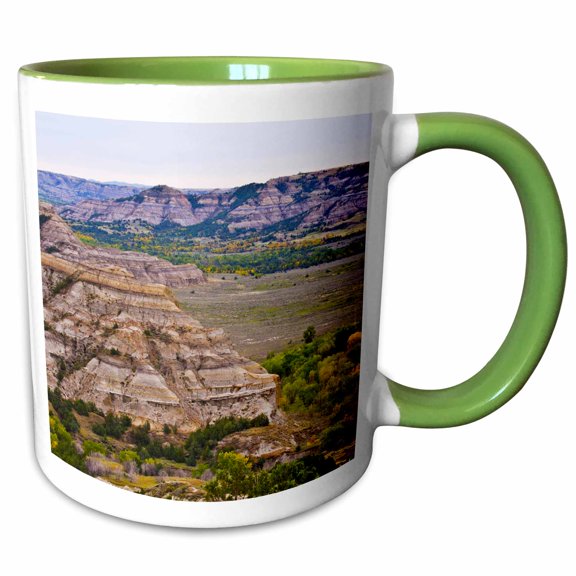 3drose, Usa, North Dakota, Medora. Theodore Roosevelt Np, Oxbow Overlook, 15oz Two-tone Green Mug