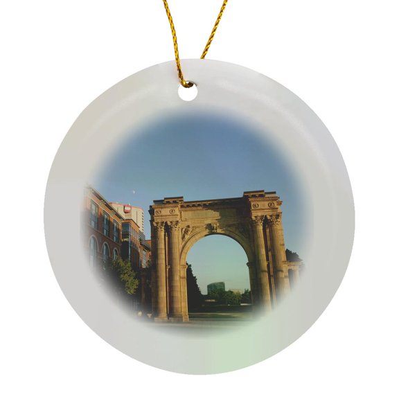 3drose, Usa, Ohio, Columbus, Union Station Arch - Us36 Twe0016 - E. O. Reed, Circle Porcelain Ornament