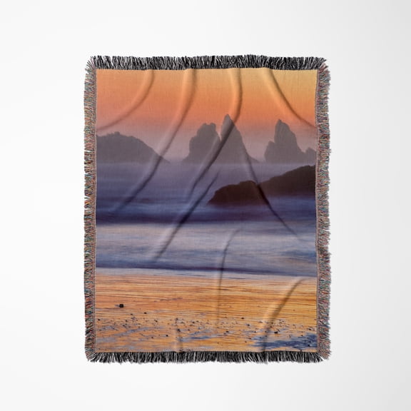 Usa, Oregon, Bandon. Beach Sunset., Woven Blanket