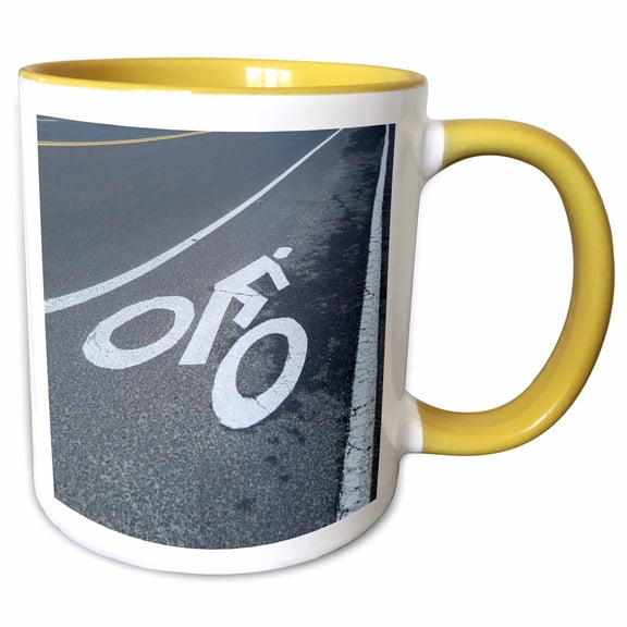 3drose, Usa, Oregon, Cannon Beach. Bike Lane Symbol Painted on Street, 11oz Two-tone Yellow Mug
