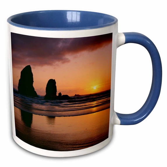 3drose, Usa, Oregon, Cannon Beach. Sea Stacks Called the Needles at Sunset., 11oz Two-tone Blue Mug