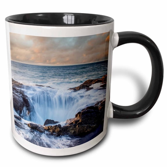3drose, Usa, Oregon, Cape Perpetua and Thors Well at Sunset., 11oz Two-tone Black Mug