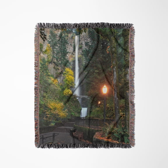Usa, Oregon, Columbia River Gorge. View Of Multnomah Falls., Woven Blanket
