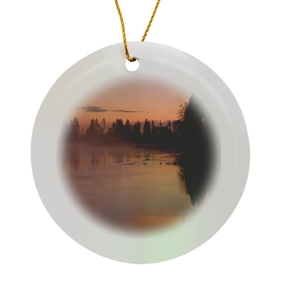 3drose, Usa, Oregon, Deschutes National Forest. Fog Above the Deschutes River, Circle Porcelain Ornament