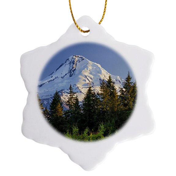 3drose, Usa, Oregon, Hood River County. the Sun Sets on Mount Hood., 3 inch Snowflake Porcelain Ornament