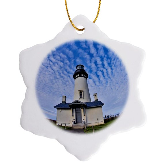 3drose, Usa, Oregon, Newport. Yaquina Head Lighthouse, 3 inch Snowflake Porcelain Ornament